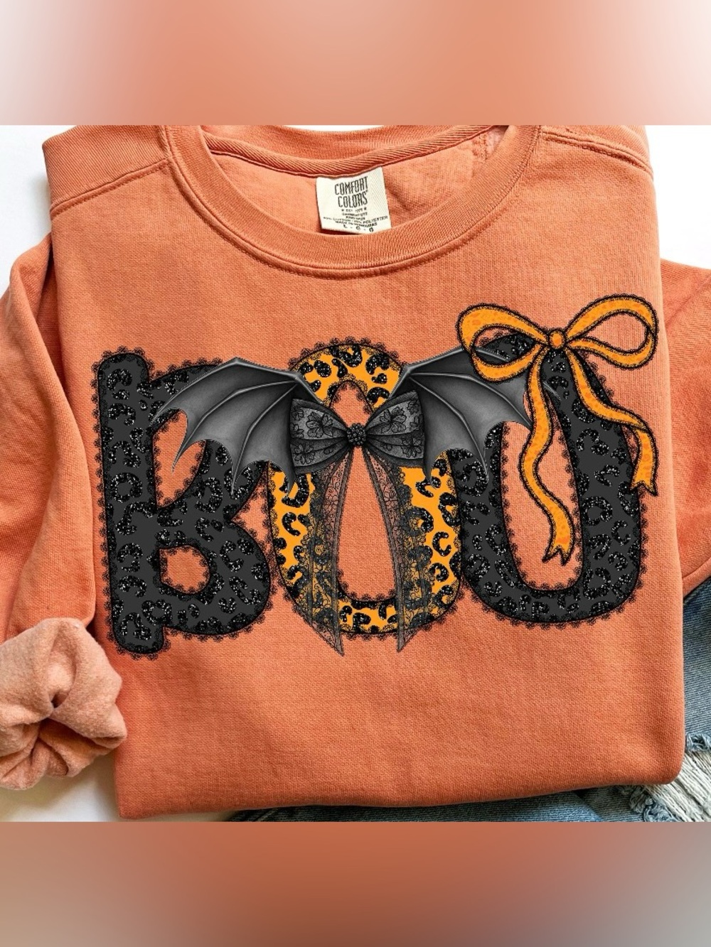 Halloween BOO Tee with Bat Wings & Leopard Print